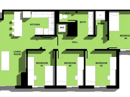 Elm, 4 Person-4 Bedroom Apartment (Without Balcony) Floor Plan